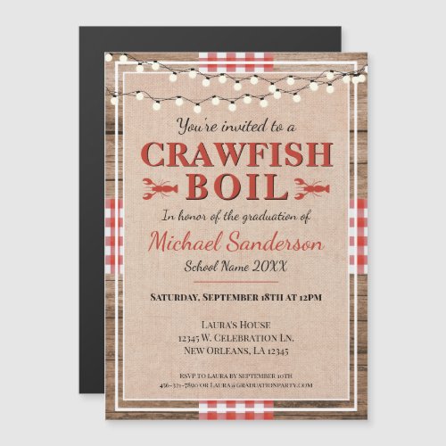 Crawfish Boil Lobster Graduation Party Rustic Magnetic Invitation