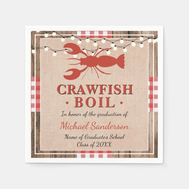 Crawfish Boil Lobster Graduation Party Rustic Napkins (Front)