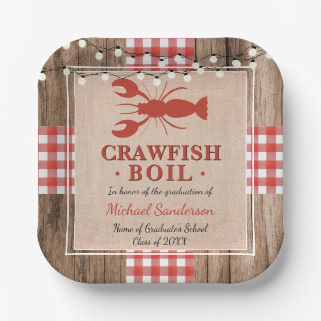 Crawfish Boil Lobster Graduation Party Rustic Paper Plates (Front)