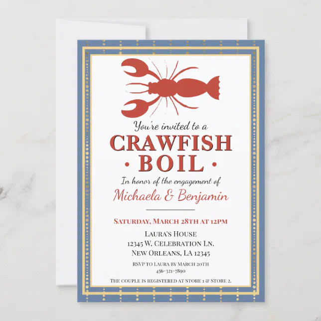 Crawfish Boil Lobster Party Blue Engagement Invitation | Zazzle