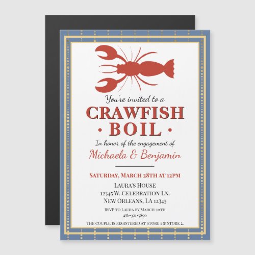 Crawfish Boil Lobster Party Blue Engagement Magnetic Invitation