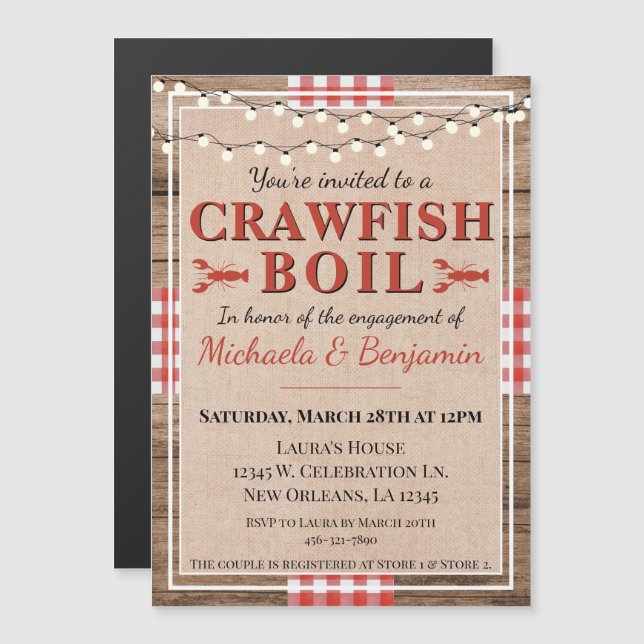 Crawfish Boil Lobster Party Engagement Magnetic Invitation (Front/Back)