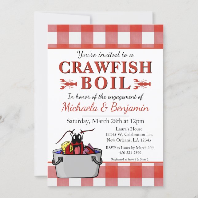 Crawfish Boil Lobster Party Engagement Red Picnic Invitation (Front)