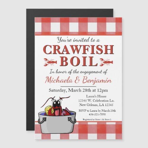 Crawfish Boil Lobster Party Engagement Red Picnic Magnetic Invitation