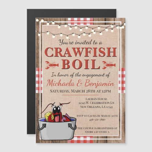 Crawfish Boil Lobster Party Engagement Rustic Magnetic Invitation