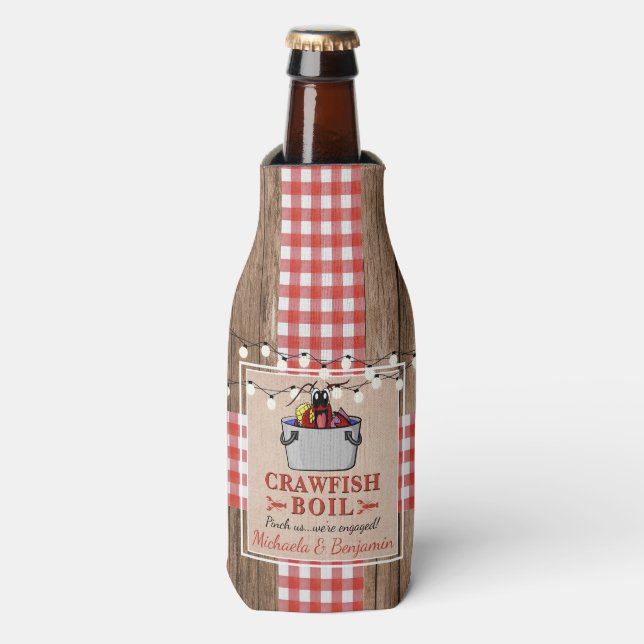 Crawfish Boil Lobster Rustic Engagement Party Bottle Cooler (Bottle Front)