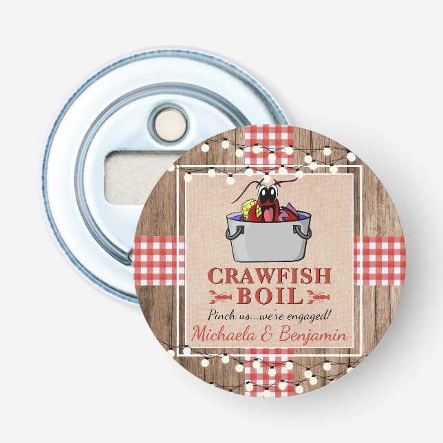 Crawfish Boil Lobster Rustic Engagement Party Bottle Opener (Front)