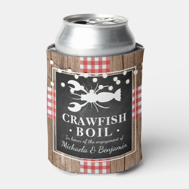 Crawfish Boil Lobster Rustic Engagement Party Can Cooler (Can Front)