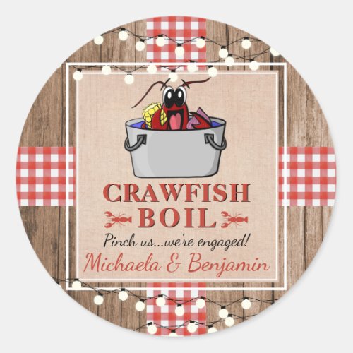 Crawfish Boil Lobster Rustic Engagement Party Classic Round Sticker