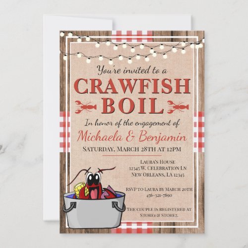 Crawfish Boil Lobster Rustic Engagement Party Invitation