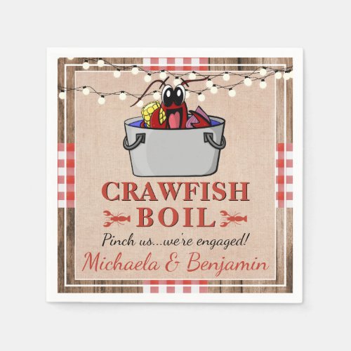Crawfish Boil Lobster Rustic Engagement Party Napkins