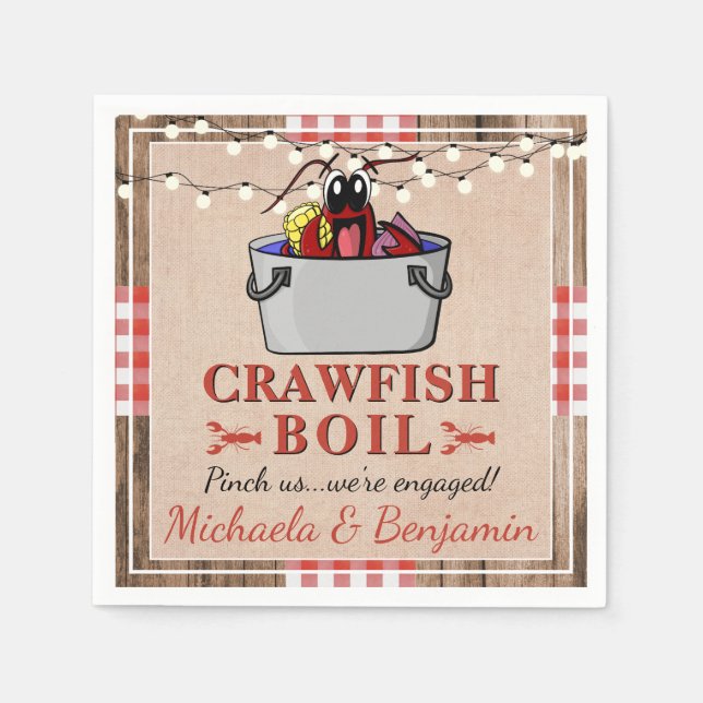 Crawfish Boil Lobster Rustic Engagement Party Napkins (Front)