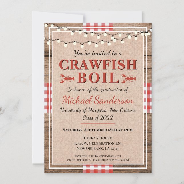 Crawfish Boil Lobster Rustic Graduation Party  Invitation (Front)