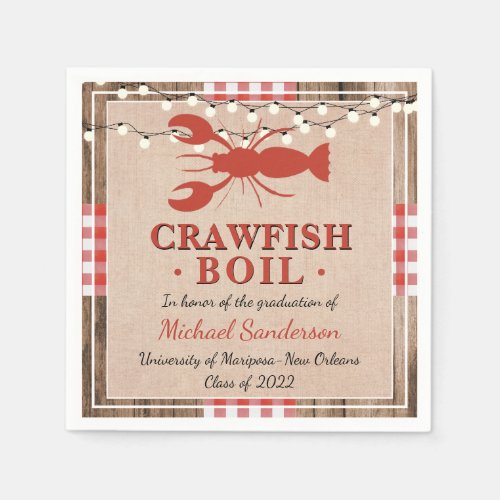 Crawfish Boil Lobster Rustic Graduation Party Napkins