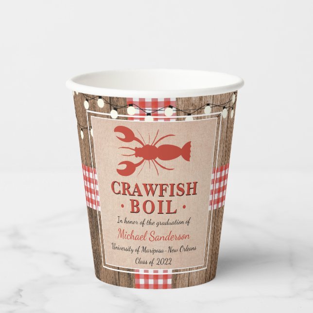 Crawfish Boil Lobster Rustic Graduation Party Paper Cups (Front)
