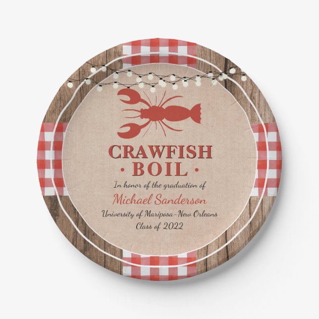 Crawfish Boil Lobster Rustic Graduation Party Paper Plates (Front)