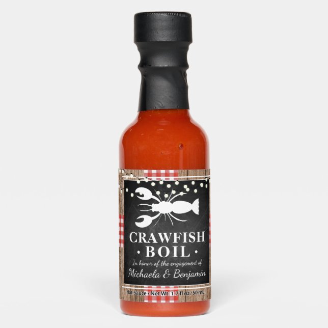 Crawfish Boil Lobster Rustic Wood Engagement Party Hot Sauces (Front)