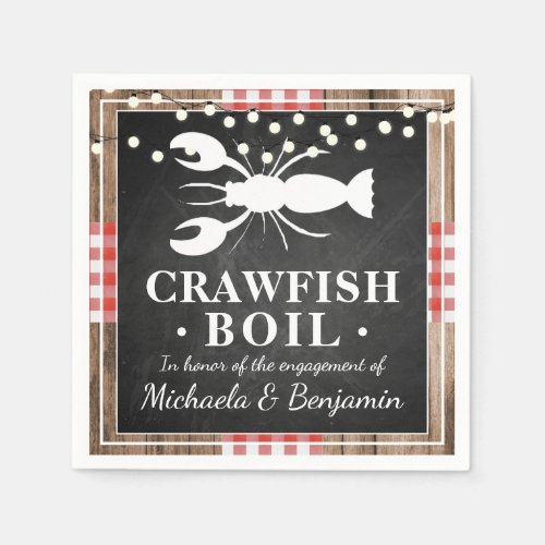 Crawfish Boil Lobster Rustic Wood Engagement Party Napkins