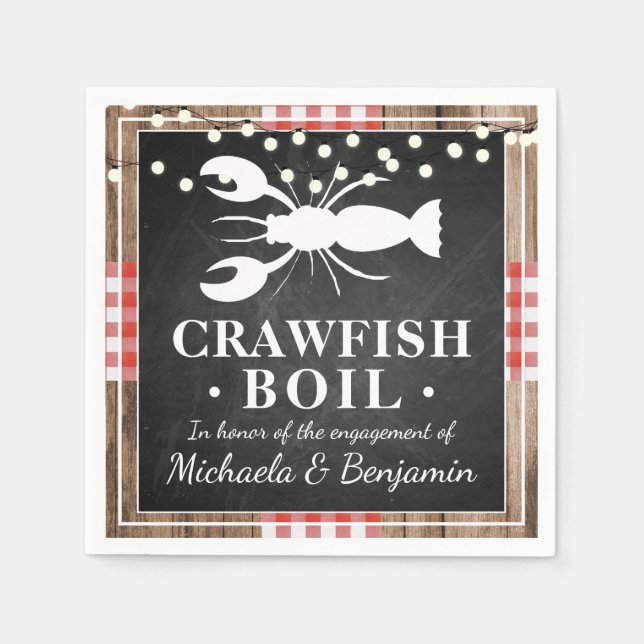 Crawfish Boil Lobster Rustic Wood Engagement Party Napkins (Front)