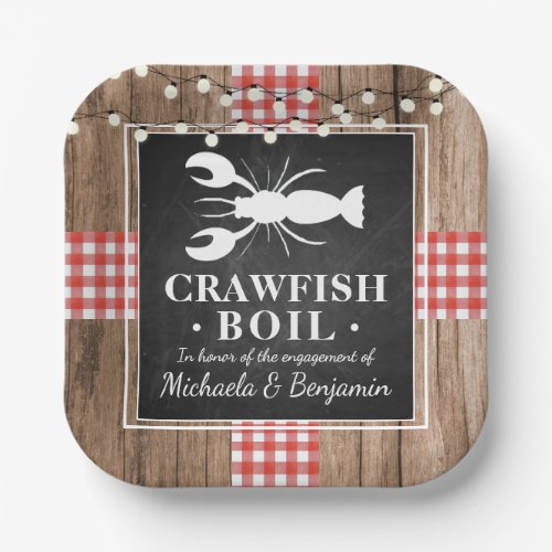 Crawfish Boil Lobster Rustic Wood Engagement Party Paper Plates