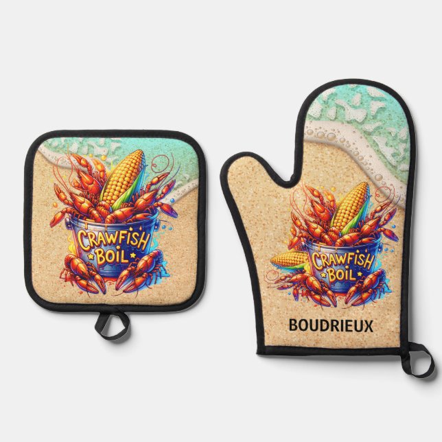 Crawfish Boil  Oven Mitt & Pot Holder Set (Front)