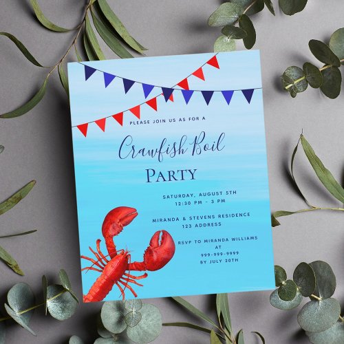 Crawfish boil party lobster sea budget invitation