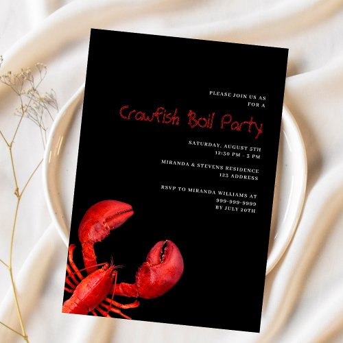 Crawfish boil party red lobster black invitation