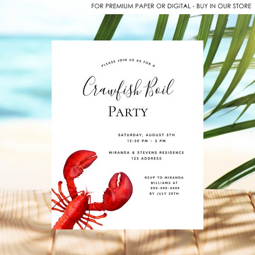 Crawfish boil party red lobster white invitation postcard