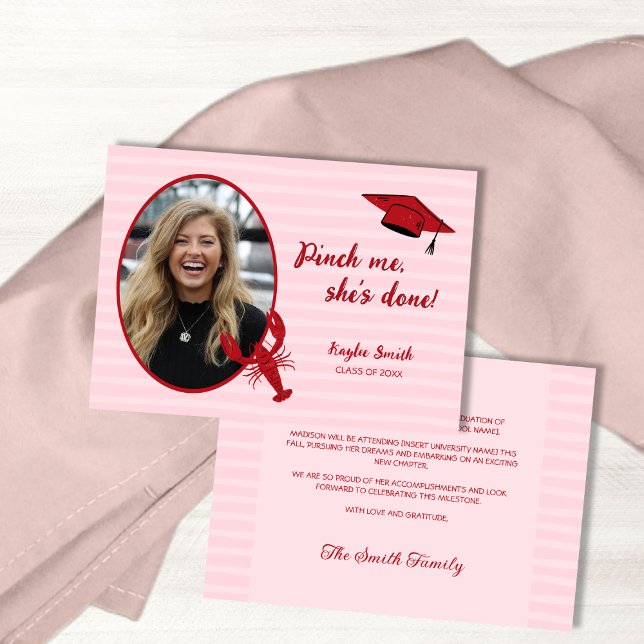 Crawfish Boil Pinch Me Pink & Red Photo Graduation Announcement (Crawfish Boil Pinch Me Pink & Red Photo Graduation Announcement)