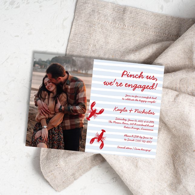 Crawfish Boil Pinch Us Photo Engagement Invitation (Crawfish Boil Pinch Us Photo Engagement Invitation)