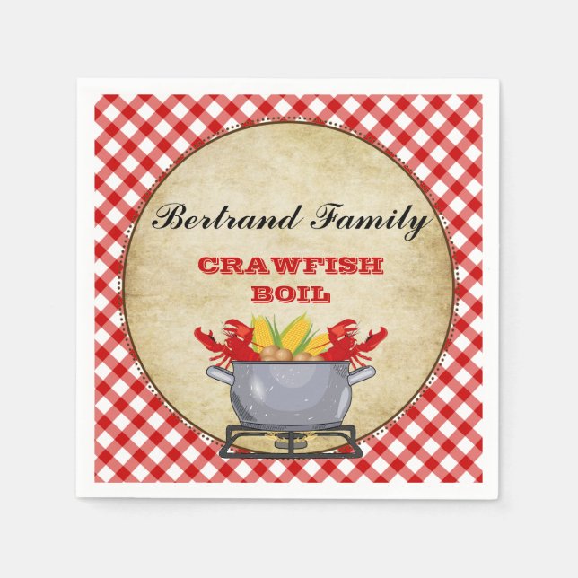 Crawfish Boil Pot Red Check Gingham Napkins (Front)