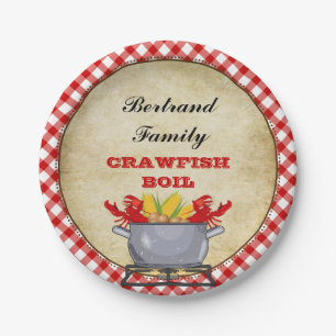 Crawfish Boil Pot Red Check Gingham Paper Plates