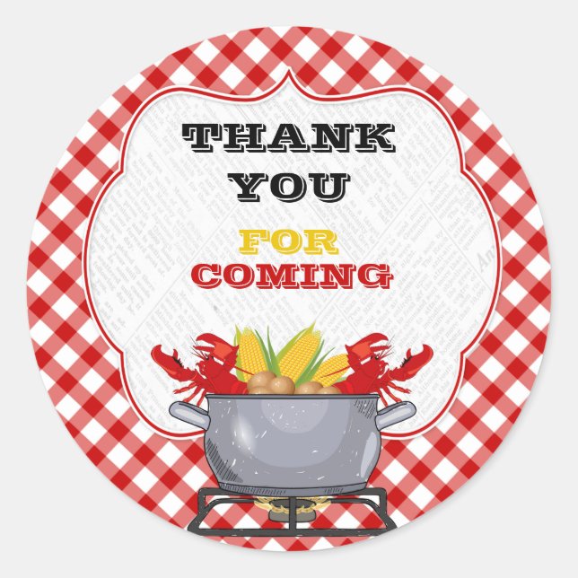 Crawfish Boil Pot Red Checkered Gingham Classic Round Sticker (Front)