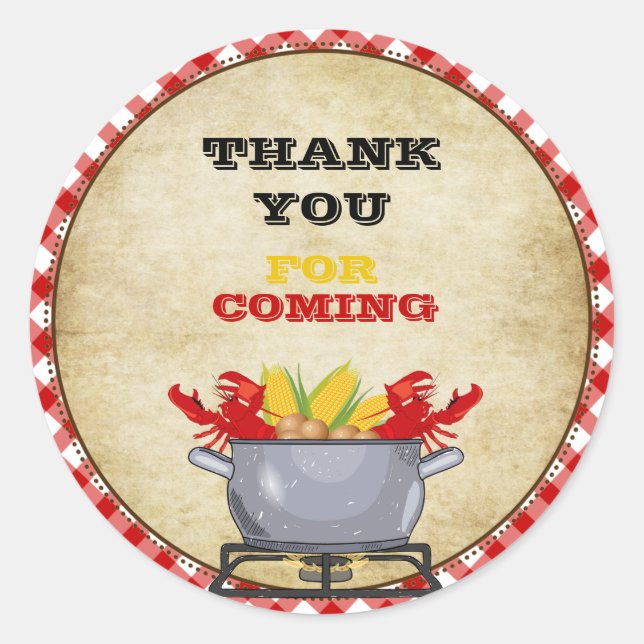 Crawfish Boil Pot Red Checkered Gingham Classic Round Sticker (Front)