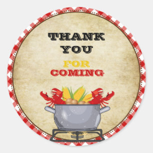 Crawfish Boil Pot Red Checkered Gingham Classic Round Sticker