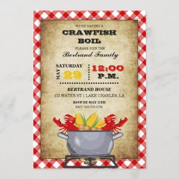 Crawfish Boil Pot Red Checkered Gingham Invitation by HydrangeaBlue at Zazzle