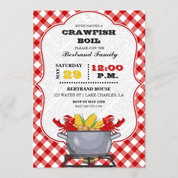 Crawfish Boil Pot Red Checkered Gingham Invitation by HydrangeaBlue at Zazzle