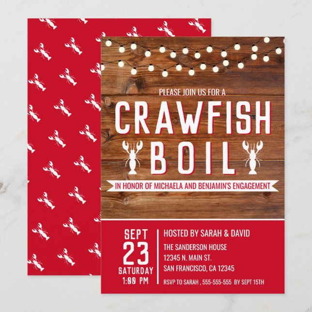 Crawfish Boil Red Engagement Party Invitation (Front/Back)