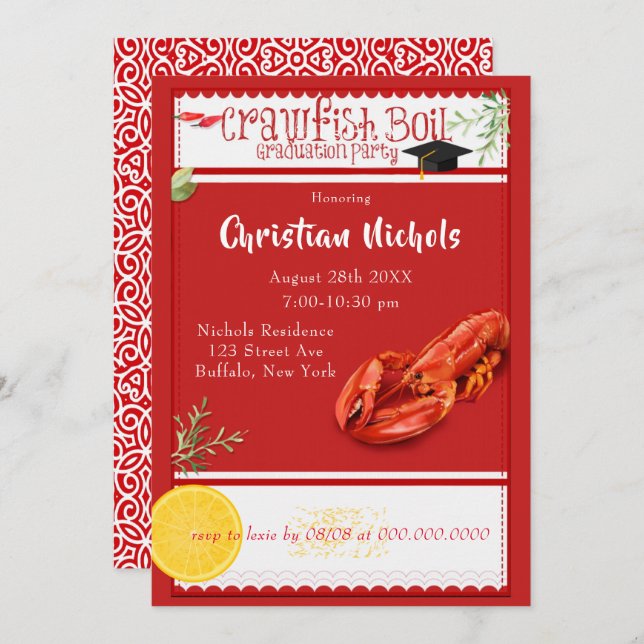 Crawfish Boil Red Graduation Party Invitation (Front/Back)