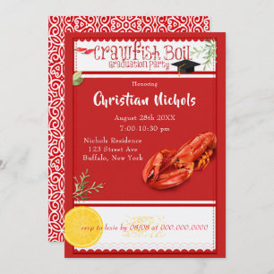 Crawfish Boil Red Graduation Party Invitation