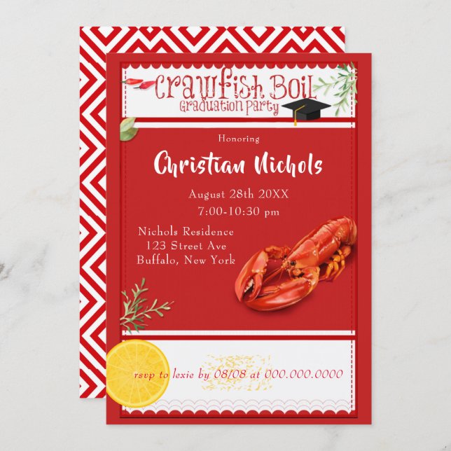 Crawfish Boil Red Graduation Party Invitation (Front/Back)