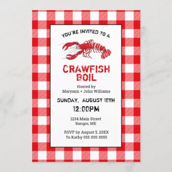 Crawfish Boil Red White Gingham Invitation by ilovedigis at Zazzle