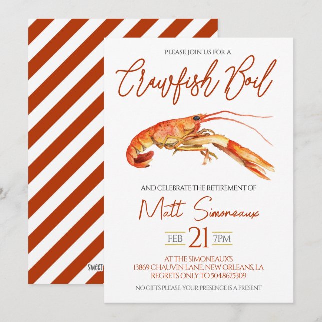 Crawfish Boil Retirement Party Invitation (Front/Back)