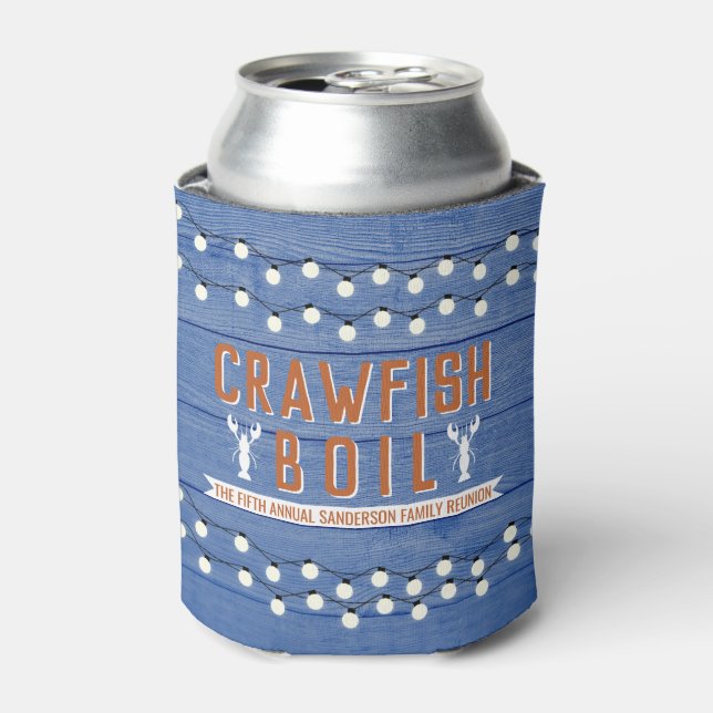 Crawfish Boil Reunion Seafood Party Blue Can Cooler (Can Front)