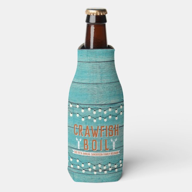 Crawfish Boil Reunion Seafood Party Bottle Cooler (Bottle Front)