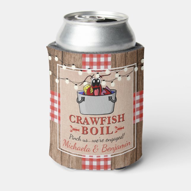Crawfish Boil Rustic Couples Engagement Party Can Cooler (Can Back)