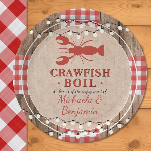 Crawfish Boil Rustic Couples Engagement Party Paper Plates (Crawfish Boil Rustic Couples Engagement Party Paper Plates)