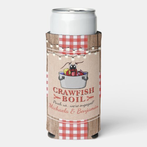 Crawfish Boil Rustic Couples Engagement Party Seltzer Can Cooler