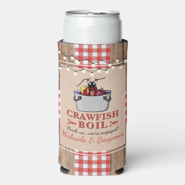 Crawfish Boil Rustic Couples Engagement Party Seltzer Can Cooler (Seltzer Front)