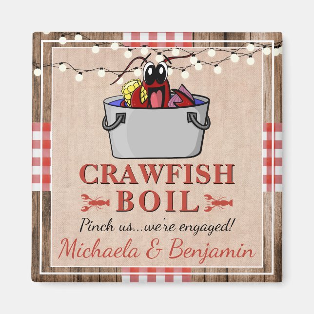 Crawfish Boil Rustic Engagement Party Magnet (Front)